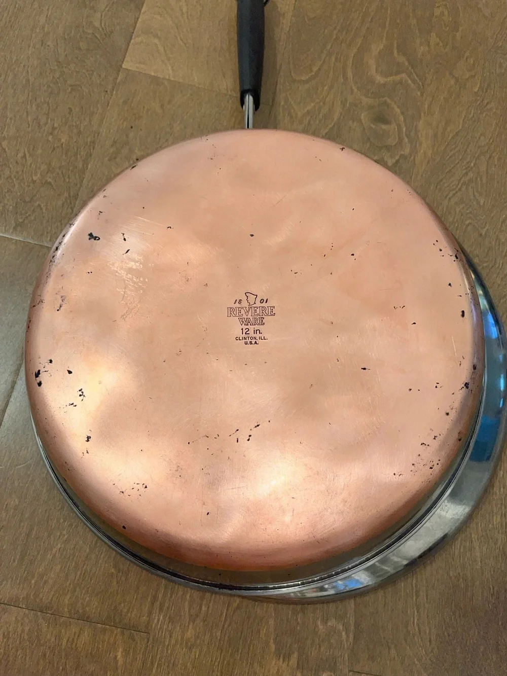 Vintage Revere Ware 12 Inch Stainless Steel Copper Clad Bottom Skillet W/Lid:USA